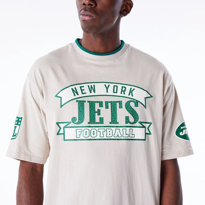 The Male model is wearing New York Jets NFL Graphic Open White Oversized T-Shirt 7