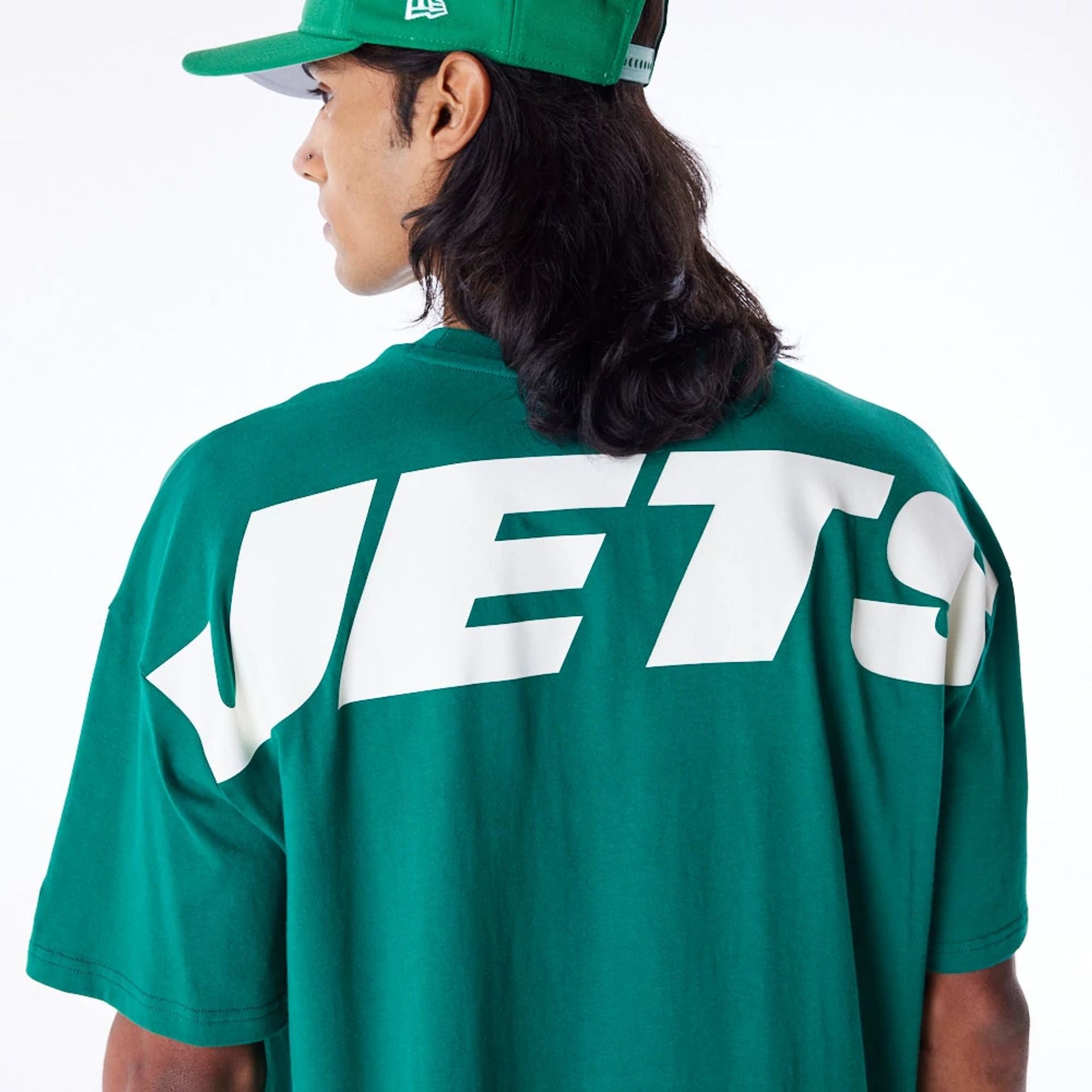 The Male model is wearing New York Jets NFL Drop Shoulder Green Drop Shoulder T-Shirt 4