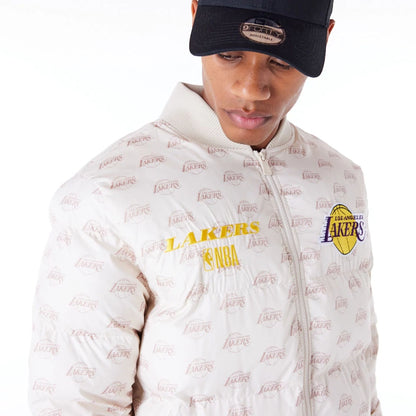 The Male model is wearing LA Lakers NBA Monogram Stone Puffer Jacket 7