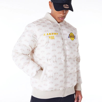 The Male model is wearing LA Lakers NBA Monogram Stone Puffer Jacket 10