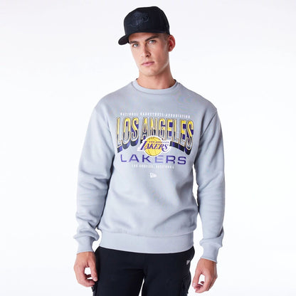 The Male model is wearing LA Lakers NBA Tech Grey Crew Neck Sweatshirt 6