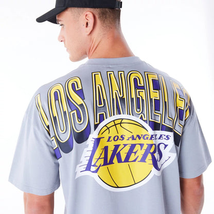 The Male model is wearing LA Lakers NBA Tech Grey Oversized T-Shirt 2