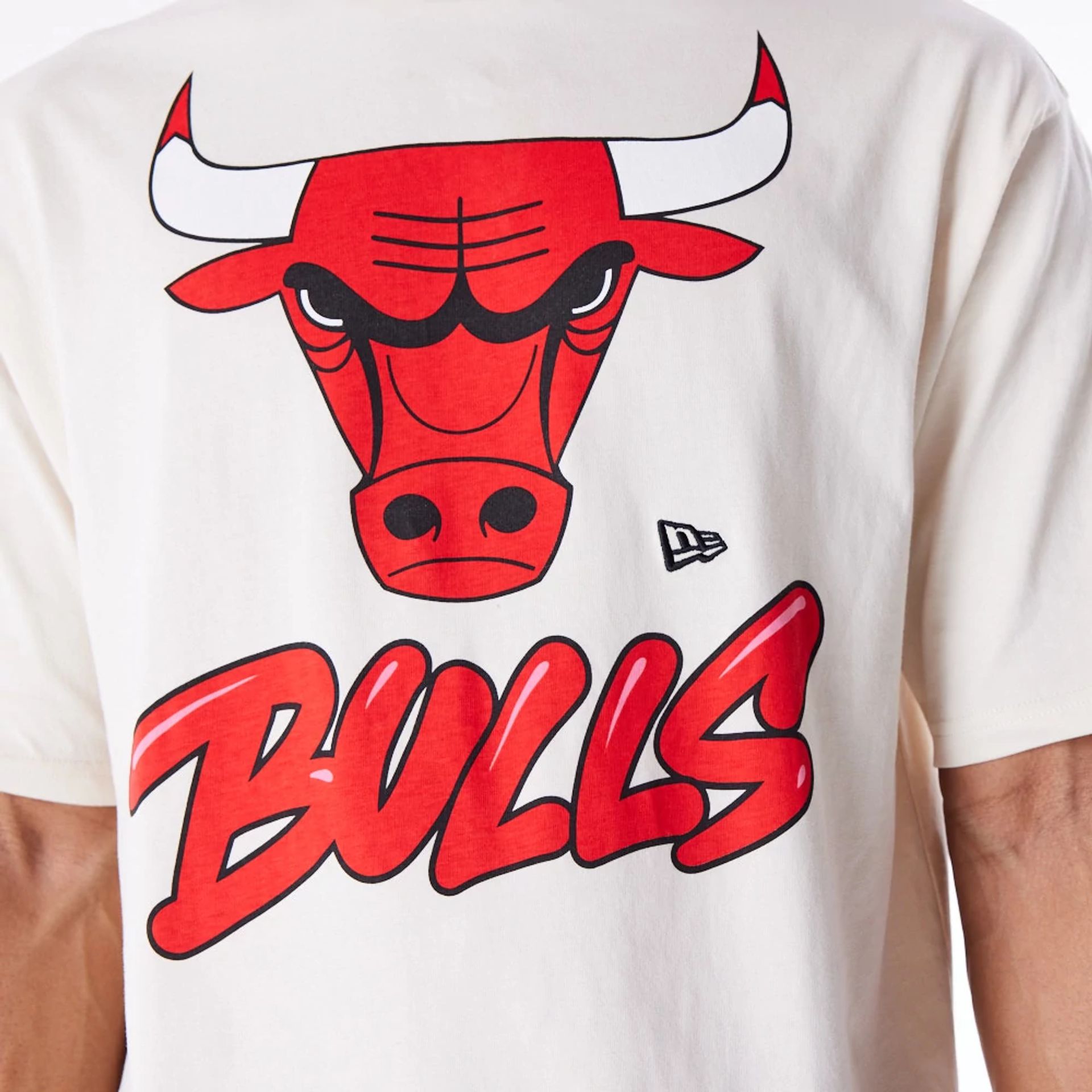 The Male model is wearing Chicago Bulls NBA Wordmark Stone Oversized T-Shirt 7