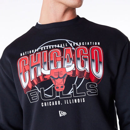 The Male model is wearing Chicago Bulls NBA Tech Black Crew Neck Sweatshirt 2