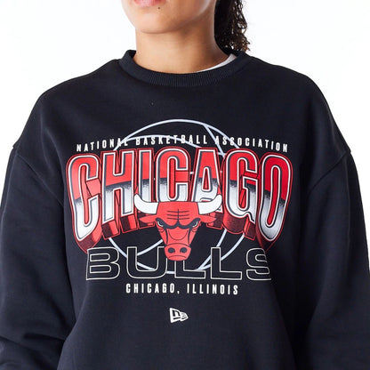 The Male model is wearing Chicago Bulls NBA Tech Black Crew Neck Sweatshirt 3