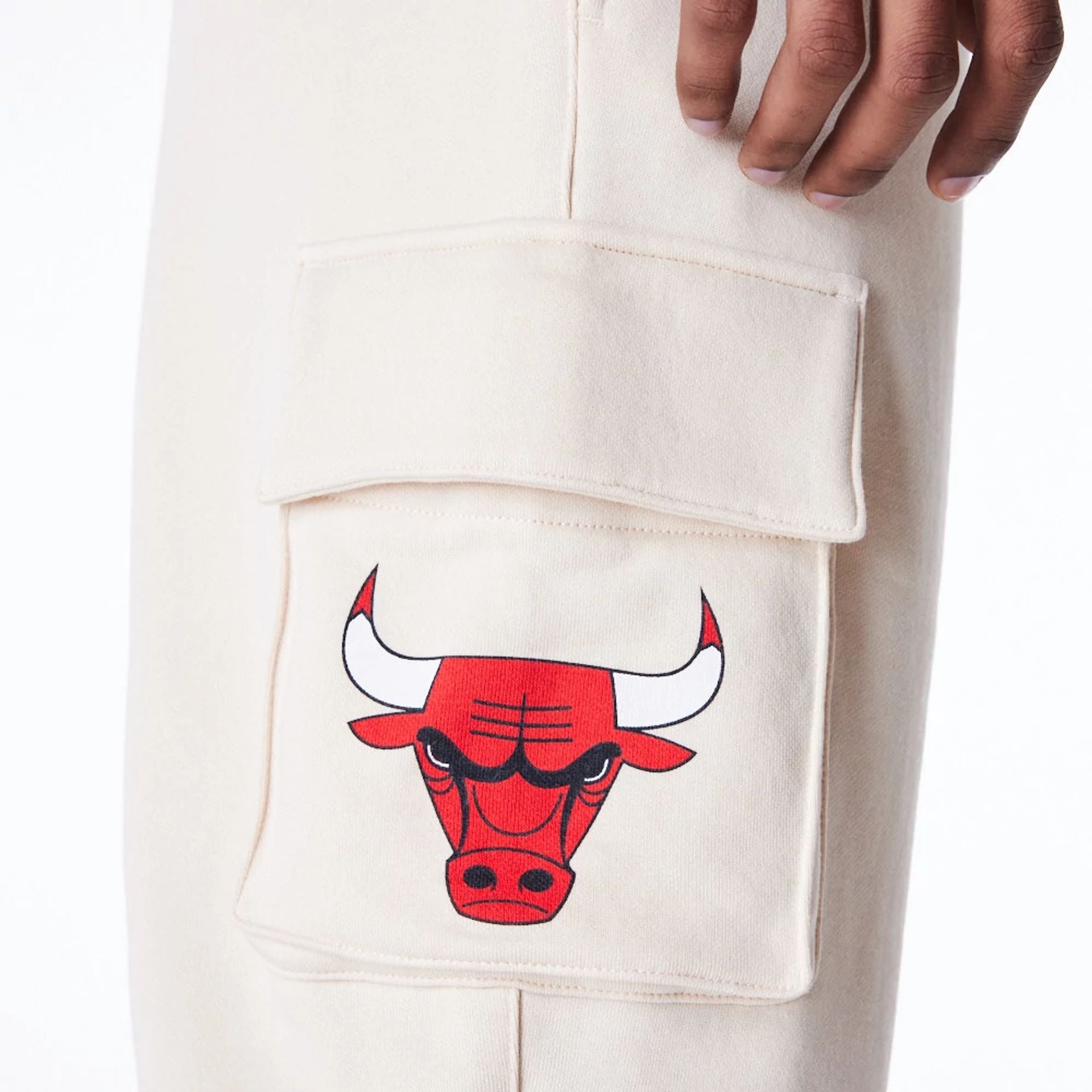 The Male model is wearing Chicago Bulls NBA Wordmark Stone Fleece Cargo Joggers 2