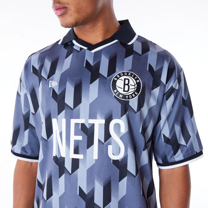 The Male model is wearing Brooklyn Nets NBA Soccer Dark Grey T-Shirt 1