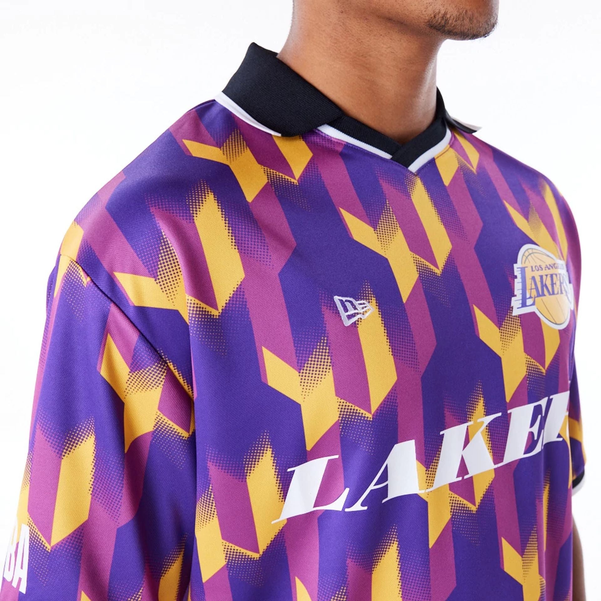 The Male model is wearing LA Lakers NBA Soccer Purple T-Shirt 6