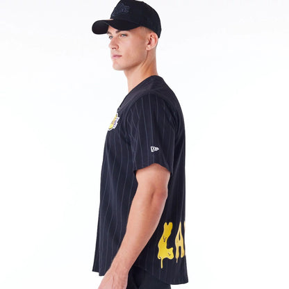 The Male model is wearing LA Lakers NBA Graphic Black Jersey 4