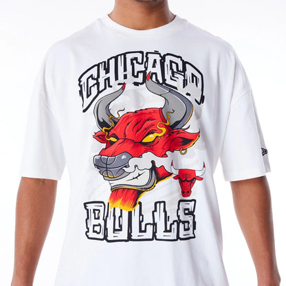 The Male model is wearing Chicago Bulls Graphic White Drop Shoulder T-Shirt 5