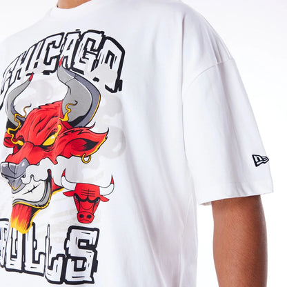 The Male model is wearing Chicago Bulls Graphic White Drop Shoulder T-Shirt 6