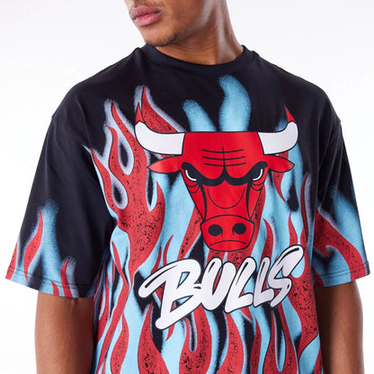 The Male model is wearing Chicago Bulls NBA Flame Black Oversized T-Shirt 1