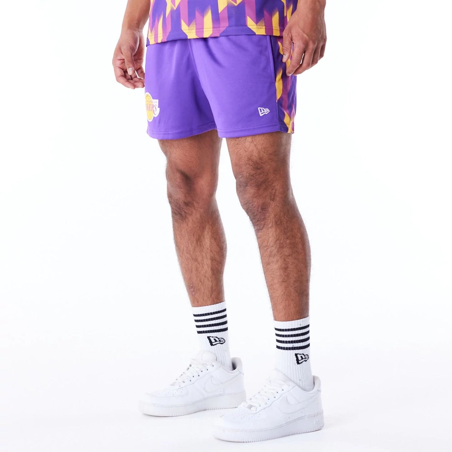 The Male model is wearing LA Lakers NBA Soccer Purple Short Shorts 6