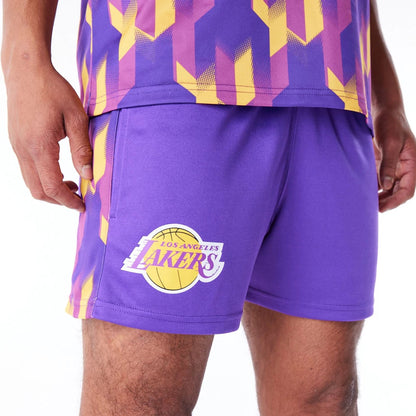 The Male model is wearing LA Lakers NBA Soccer Purple Short Shorts 2