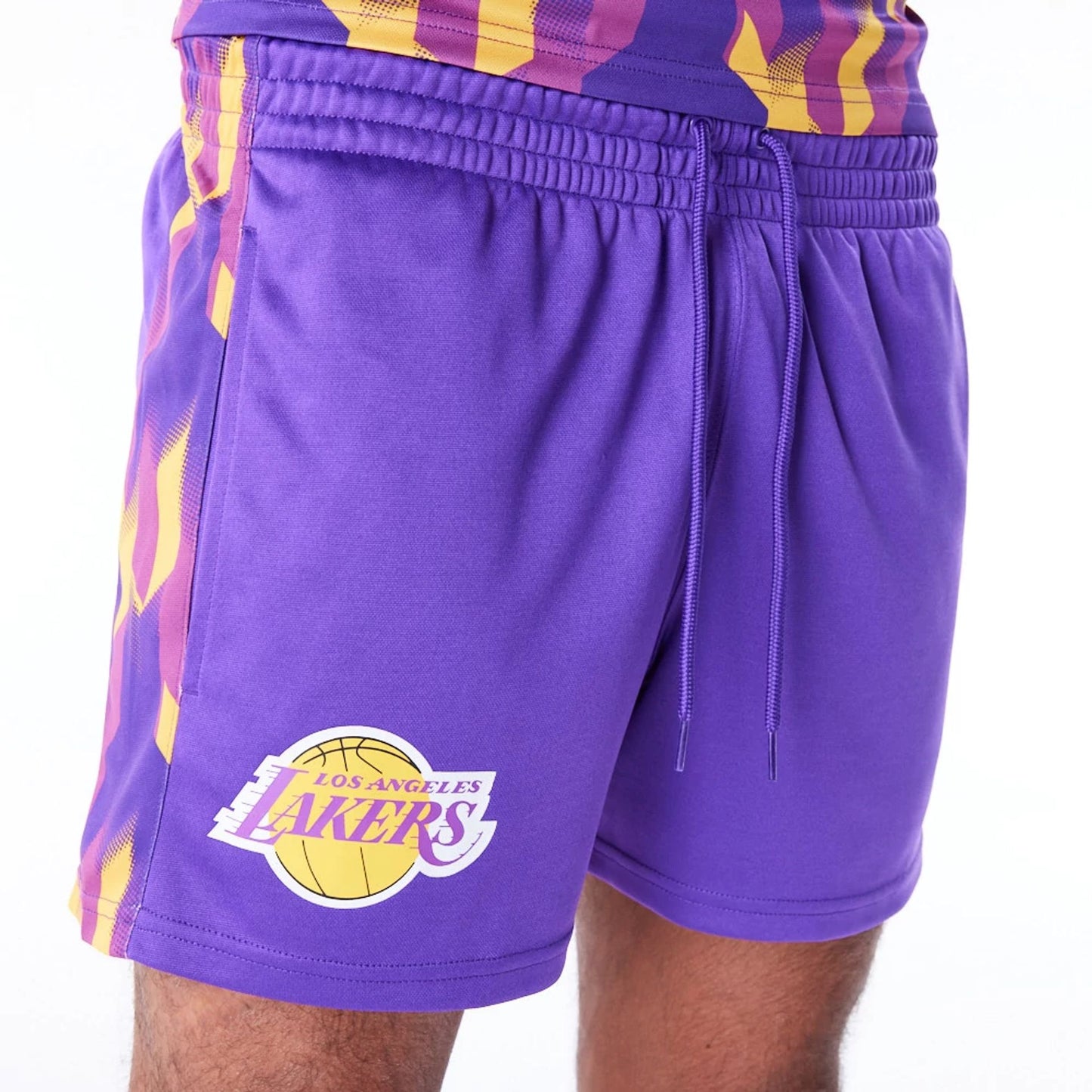 The Male model is wearing LA Lakers NBA Soccer Purple Short Shorts 3