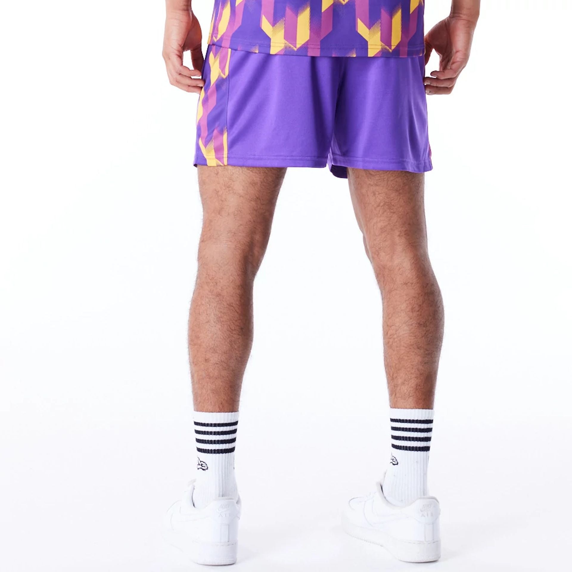 The Male model is wearing LA Lakers NBA Soccer Purple Short Shorts 4