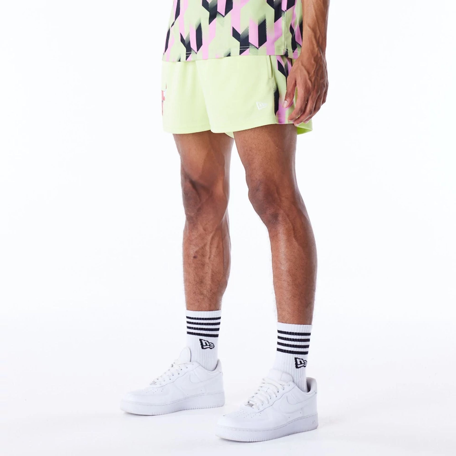 The Male model is wearing Chicago Bulls NBA Soccer Pastel Green Short Shorts 2