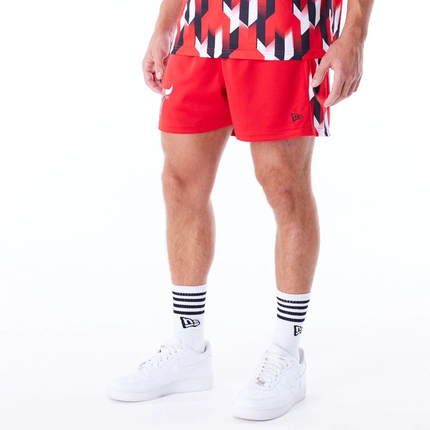 The Male model is wearing Chicago Bulls NBA Soccer Red Short Shorts 7