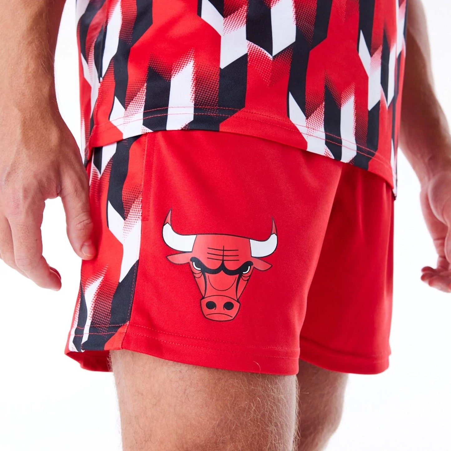 The Male model is wearing Chicago Bulls NBA Soccer Red Short Shorts 4