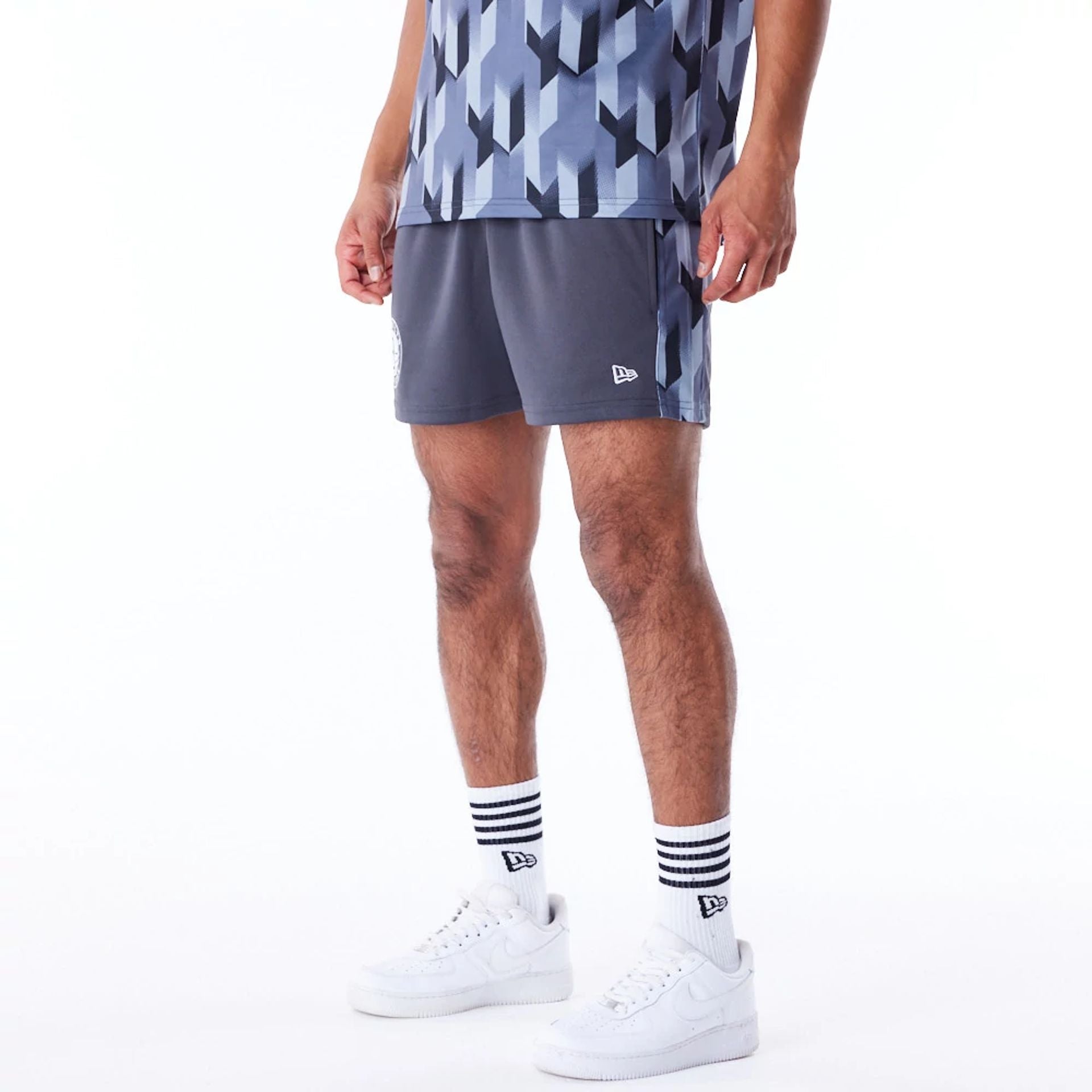 The Male model is wearing Brooklyn Nets NBA Soccer Dark Grey Short Shorts 2