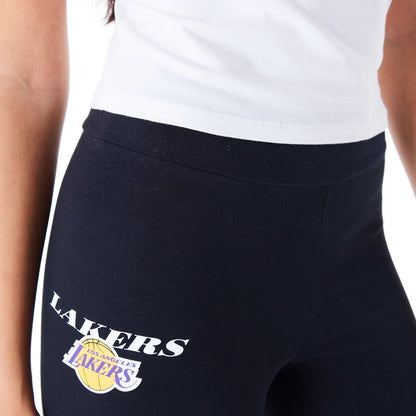 The Female model is wearing LA Lakers Womens NBA Team Logo Wordmark Black Leggings 6