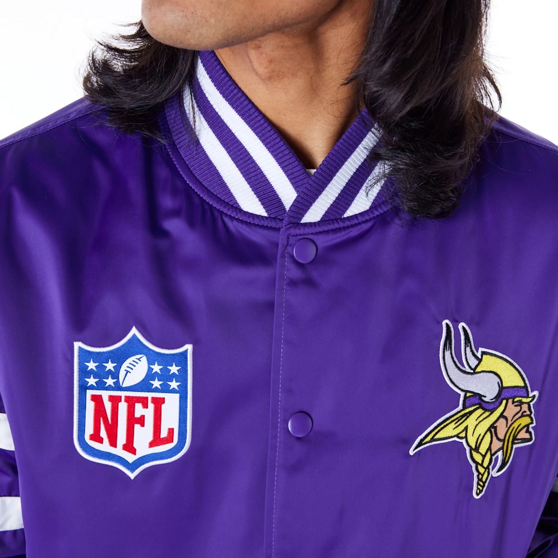 Minnesota Vikings NFL Satin Purple Bomber Jacket | New Era Cap UK