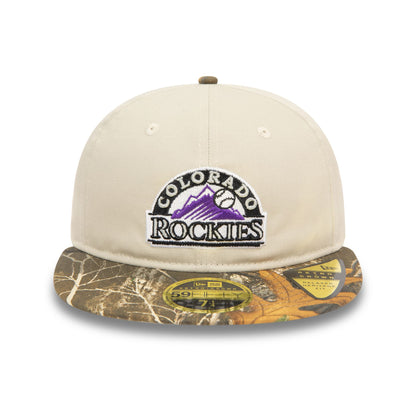 This is a Colorado Rockies MLB Realtree Light Beige Retro Crown 59FIFTY Fitted Cap 3