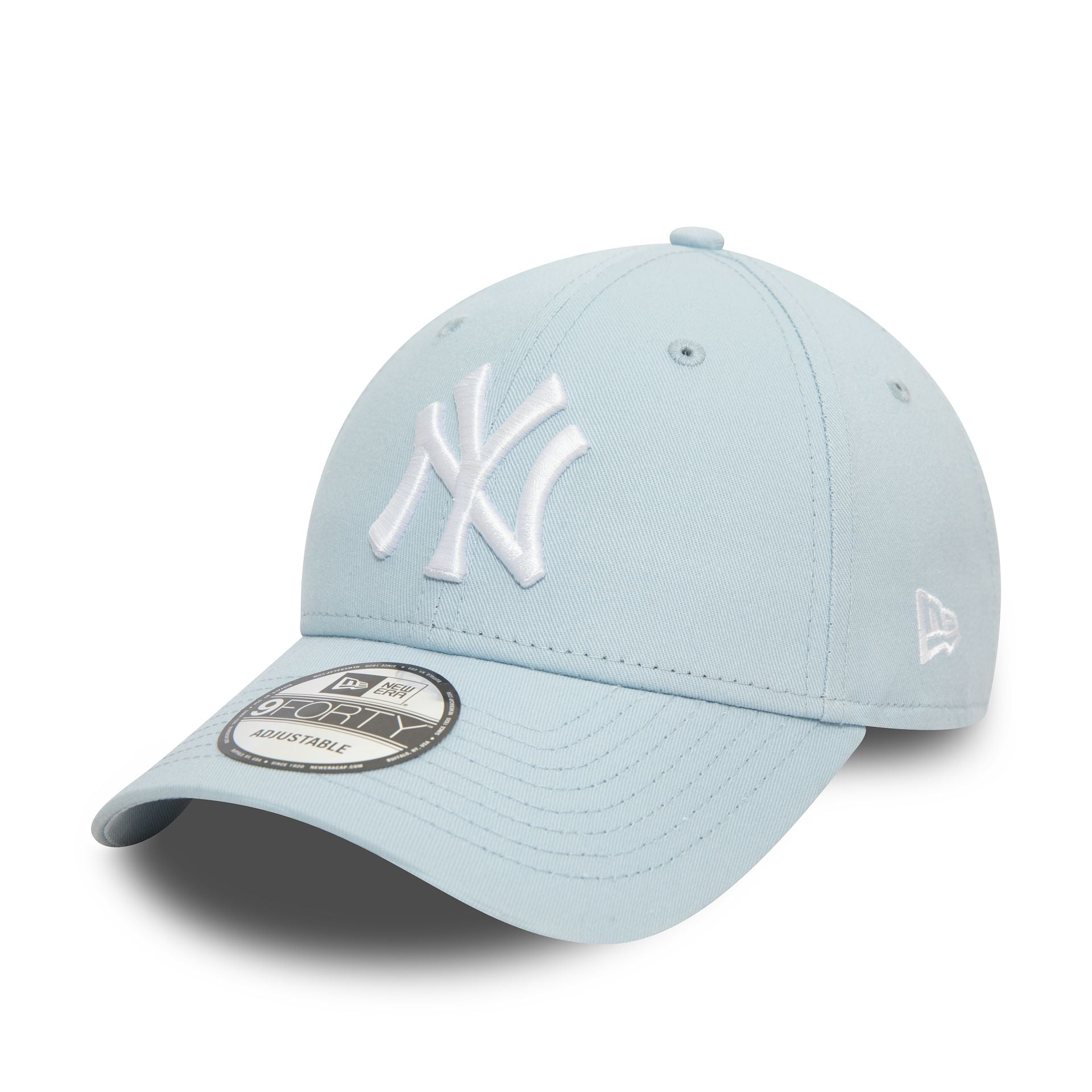 This is a New York Yankees League Essential Pastel Blue 9FORTY Adjustable Cap 1