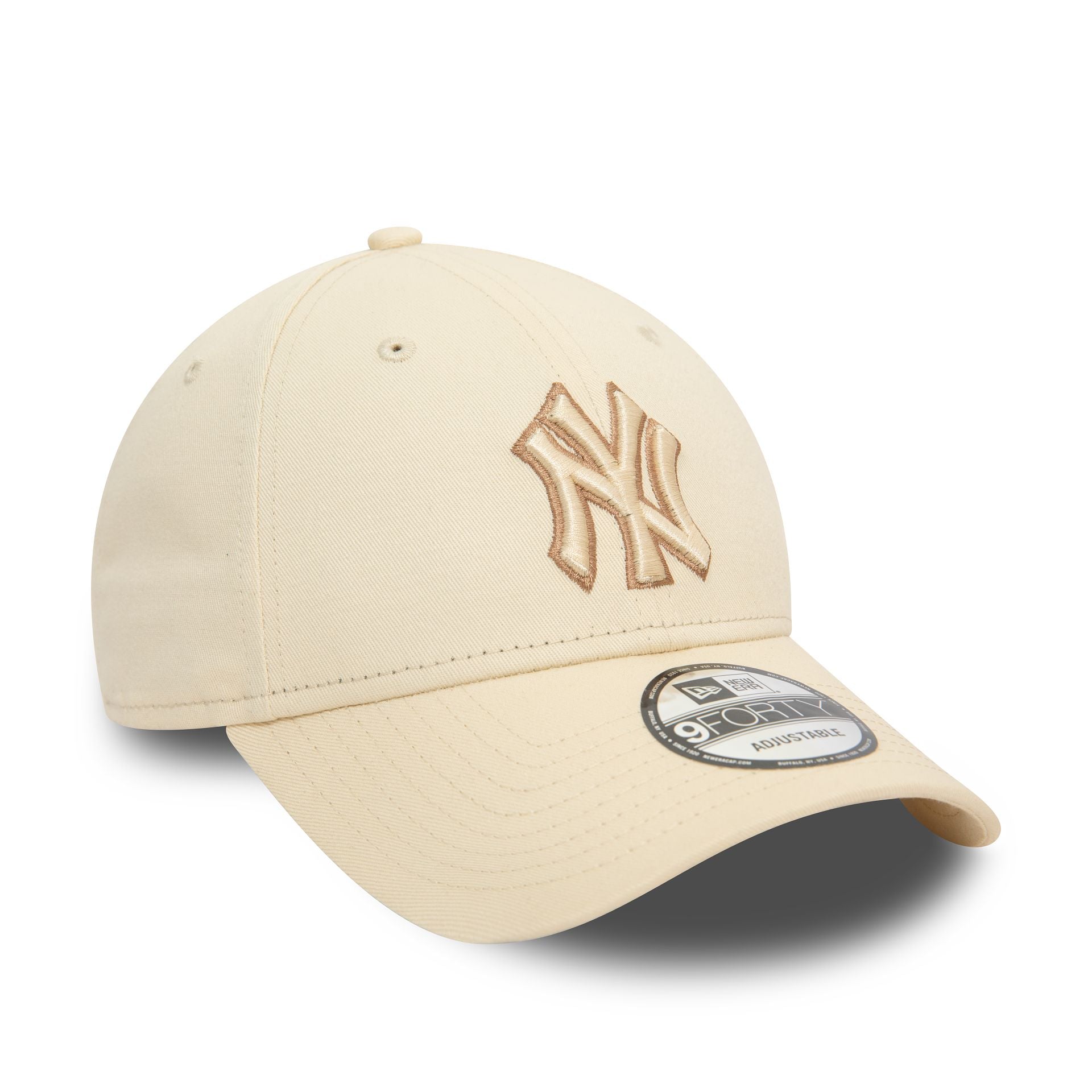 This is a New York Yankees Team Outline Light Beige 9FORTY Adjustable Cap 1