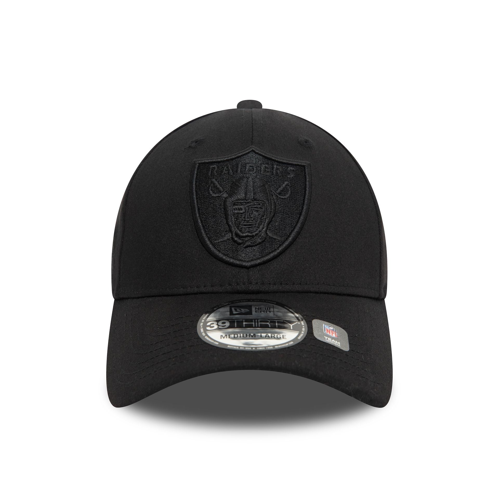 This is a Las Vegas Raiders Monochrome Black 39THIRTY Stretch Fit Cap 2