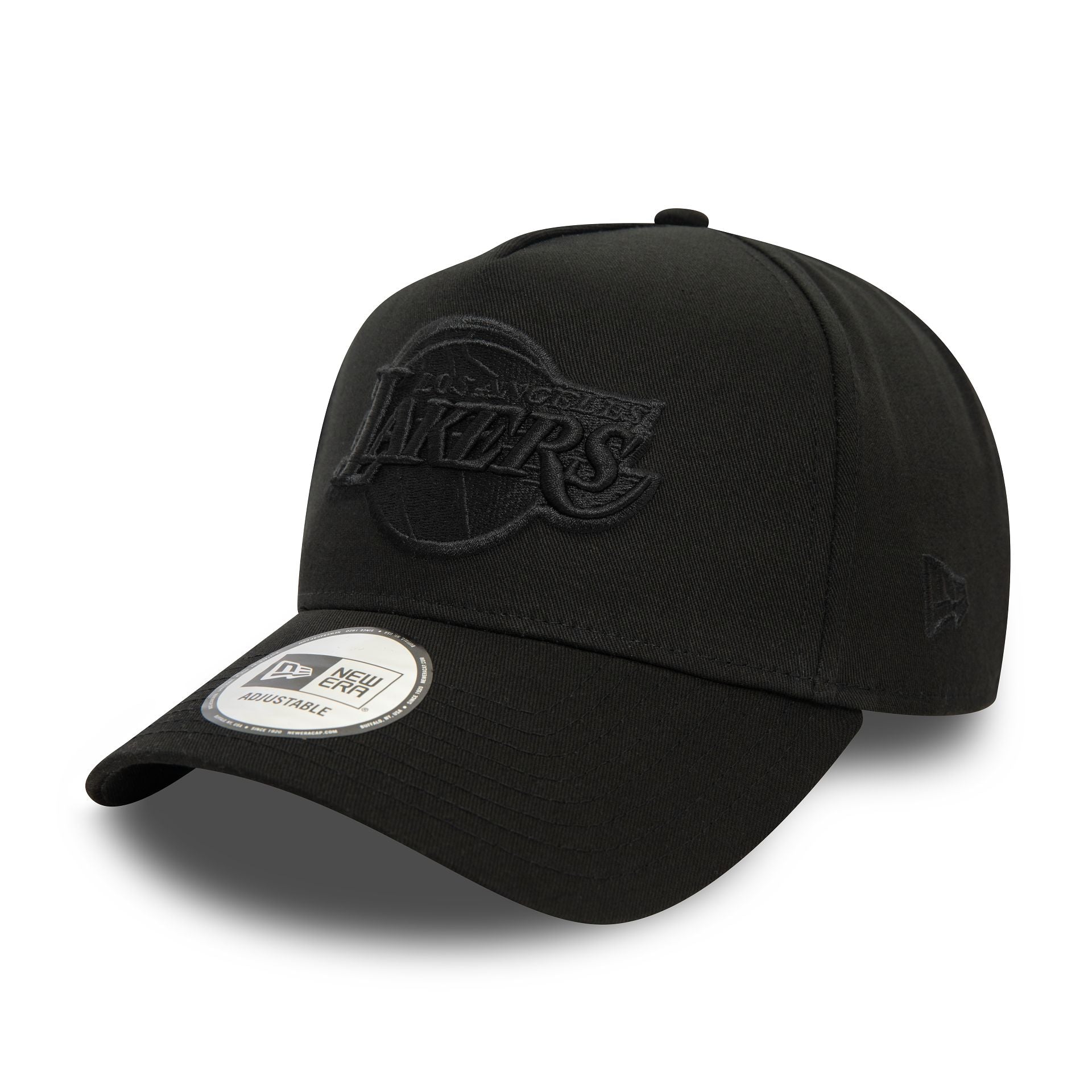 This is a LA Lakers Monochrome Black 9FORTY E-Frame Adjustable Cap 1