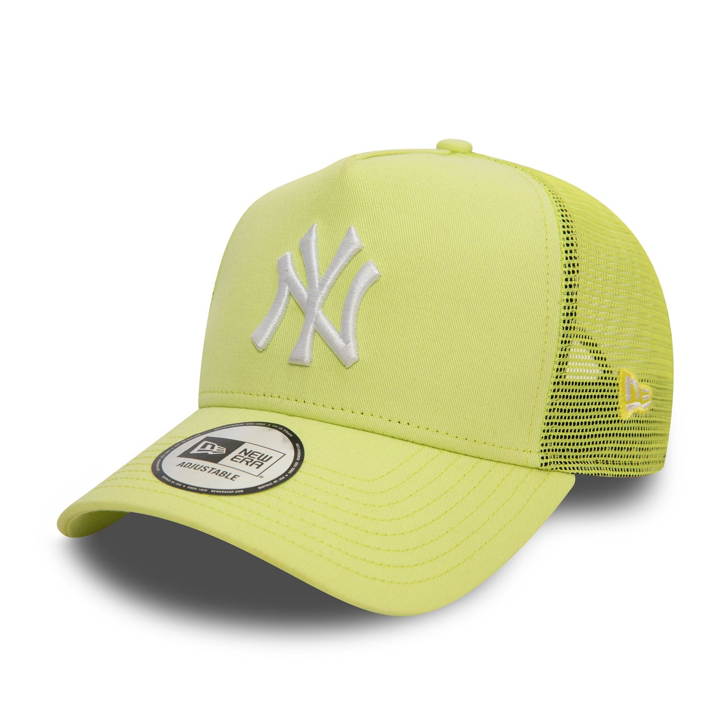 This is a New York Yankees League Essential Pastel Green 9FORTY E-Frame Adjustable Trucker Cap 1