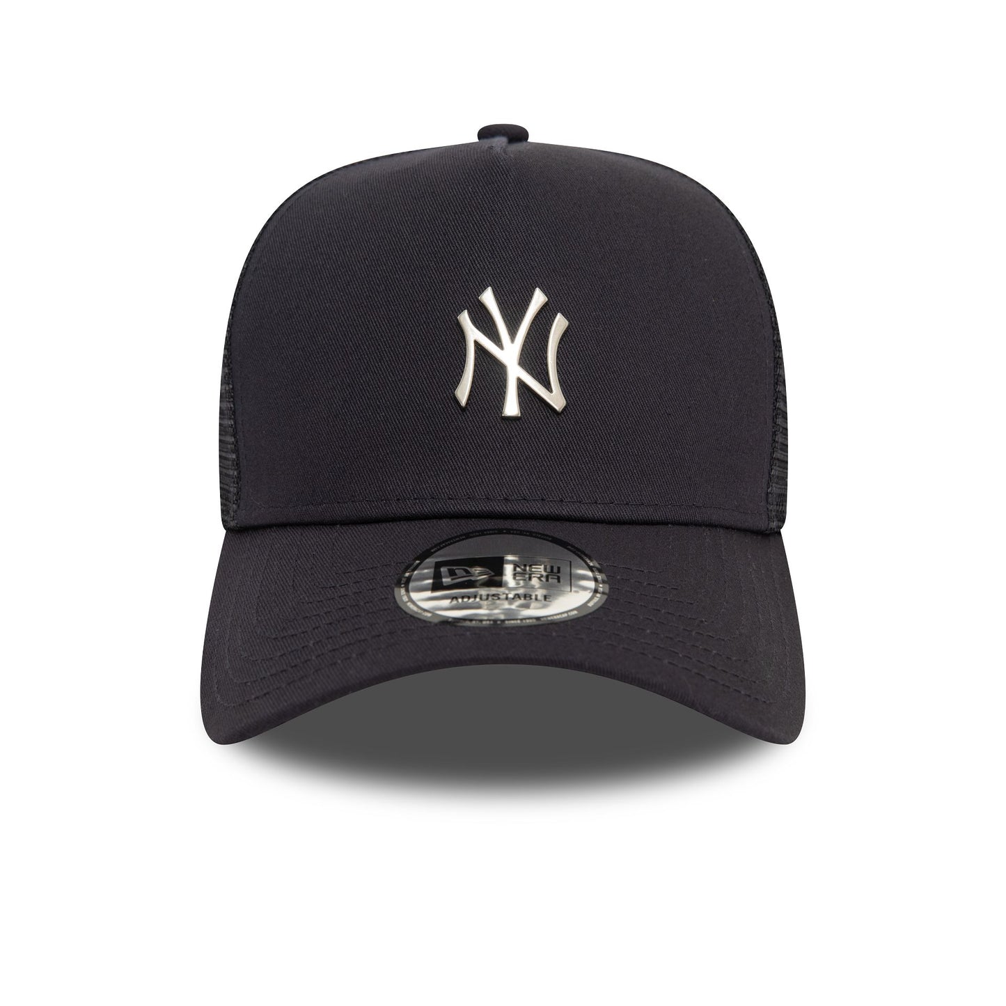 This is a New York Yankees Metallic Navy 9FORTY E-Frame Adjustable Trucker Cap 2