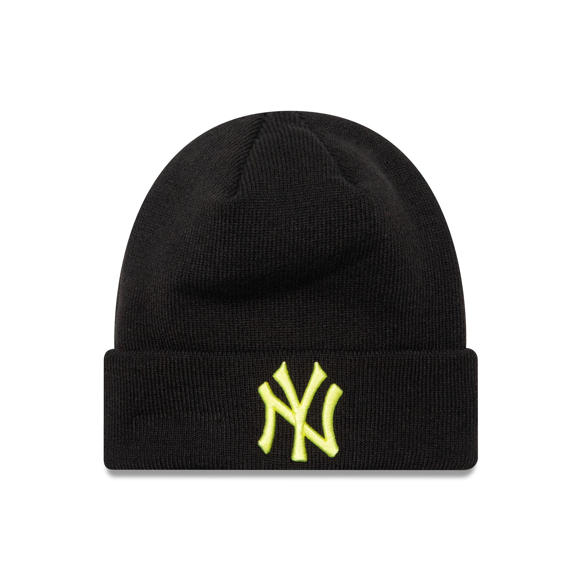 This is a New York Yankees League Essential Black Cuff Knit Beanie Hat 1