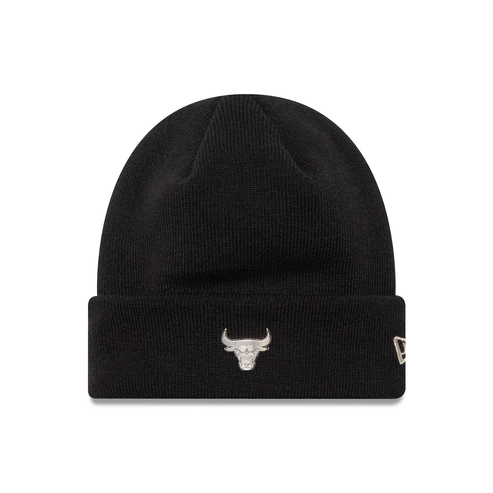 This is a Chicago Bulls Metallic Pin Black Cuff Knit Beanie Hat 1