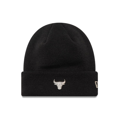 This is a Chicago Bulls Metallic Pin Black Cuff Knit Beanie Hat 1