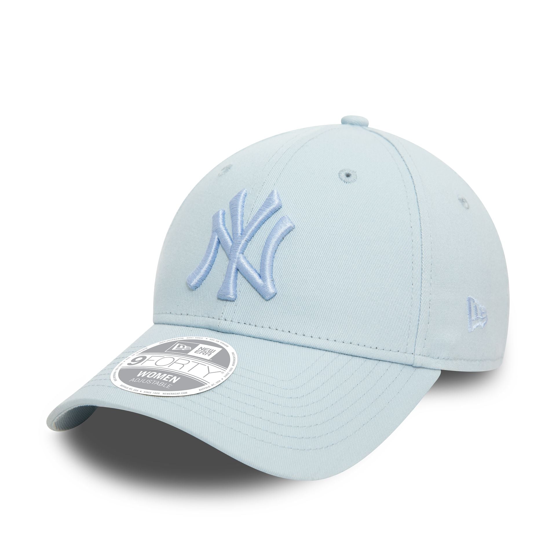 This is a New York Yankees Womens League Essential Pastel Blue 9FORTY Adjustable Cap 1