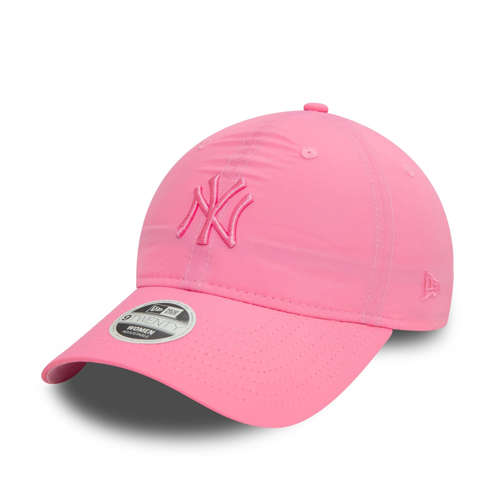 This is a New York Yankees Womens Nylon Pastel Pink 9TWENTY Adjustable Cap 1