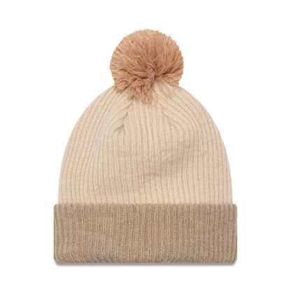 This is a New Era Womens Block Light Beige Bobble Knit Beanie Hat 1