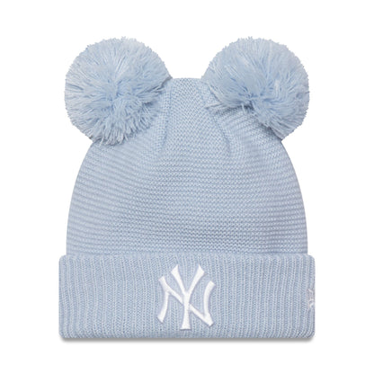 This is a New York Yankees Womens Pastel Blue Double Bobble Knit Beanie Hat 1