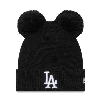 This is a LA Dodgers Womens Black Double Bobble Knit Beanie Hat 1