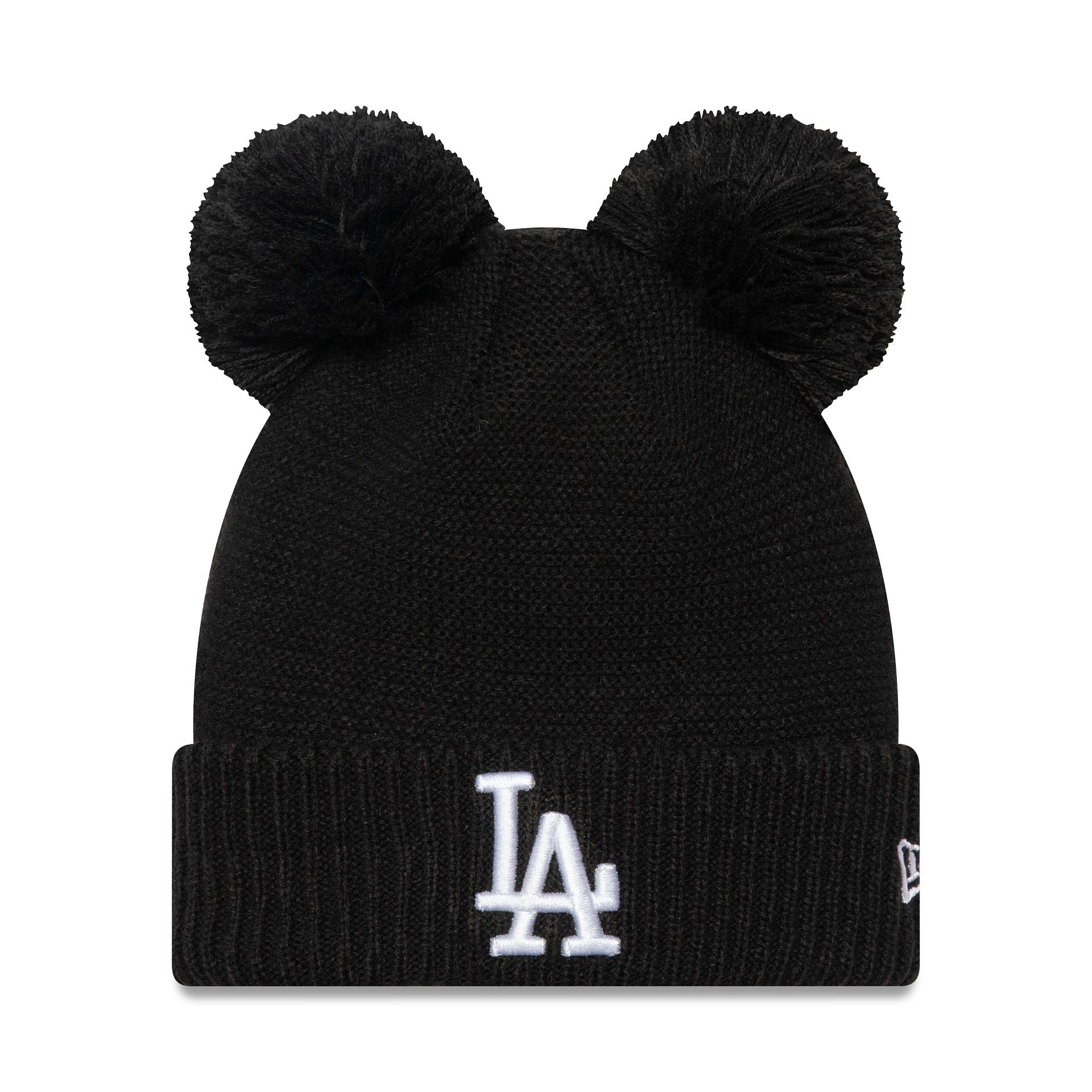 This is a LA Dodgers Womens Black Double Bobble Knit Beanie Hat 1