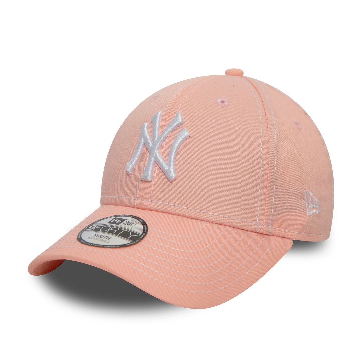 This is a New York Yankees Youth Stitch Pastel Pink 9FORTY Adjustable Cap 1