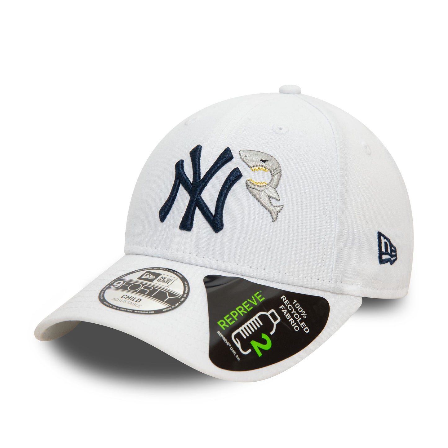 This is a New York Yankees Repreve Child Icon White 9FORTY Adjustable Cap 1