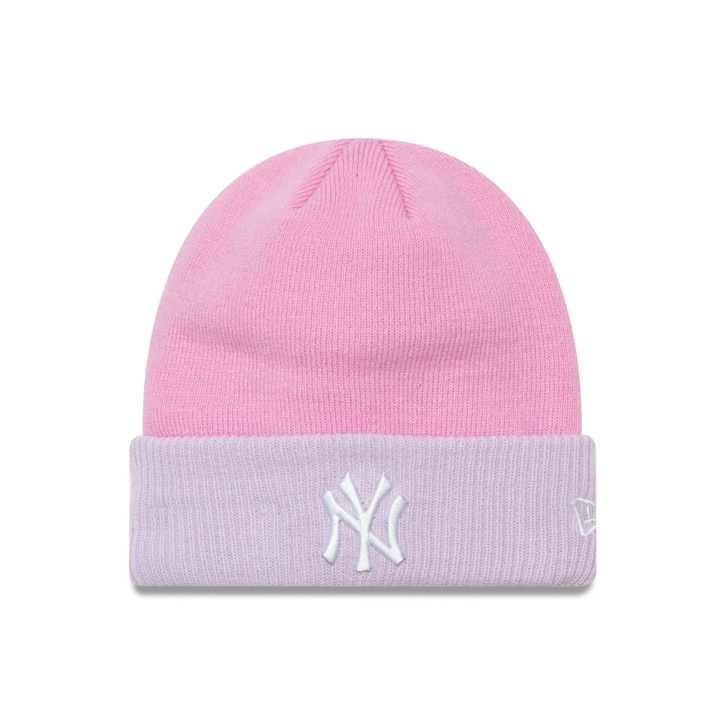 This is a New York Yankees Youth Colour Block Pastel Pink Cuff Knit Beanie Hat 1