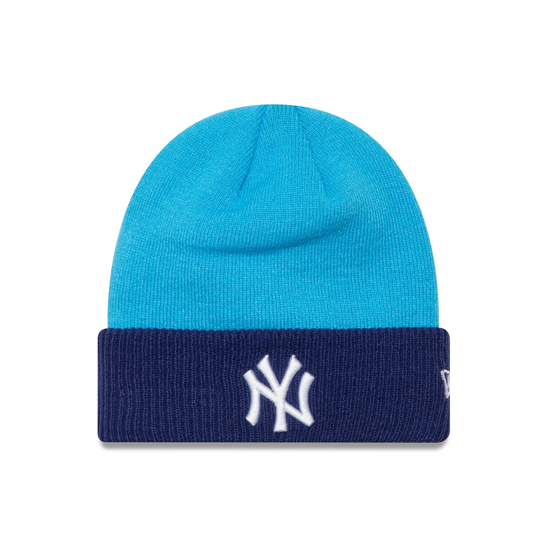 This is a New York Yankees Youth Colour Block Dark Blue Cuff Knit Beanie Hat 1