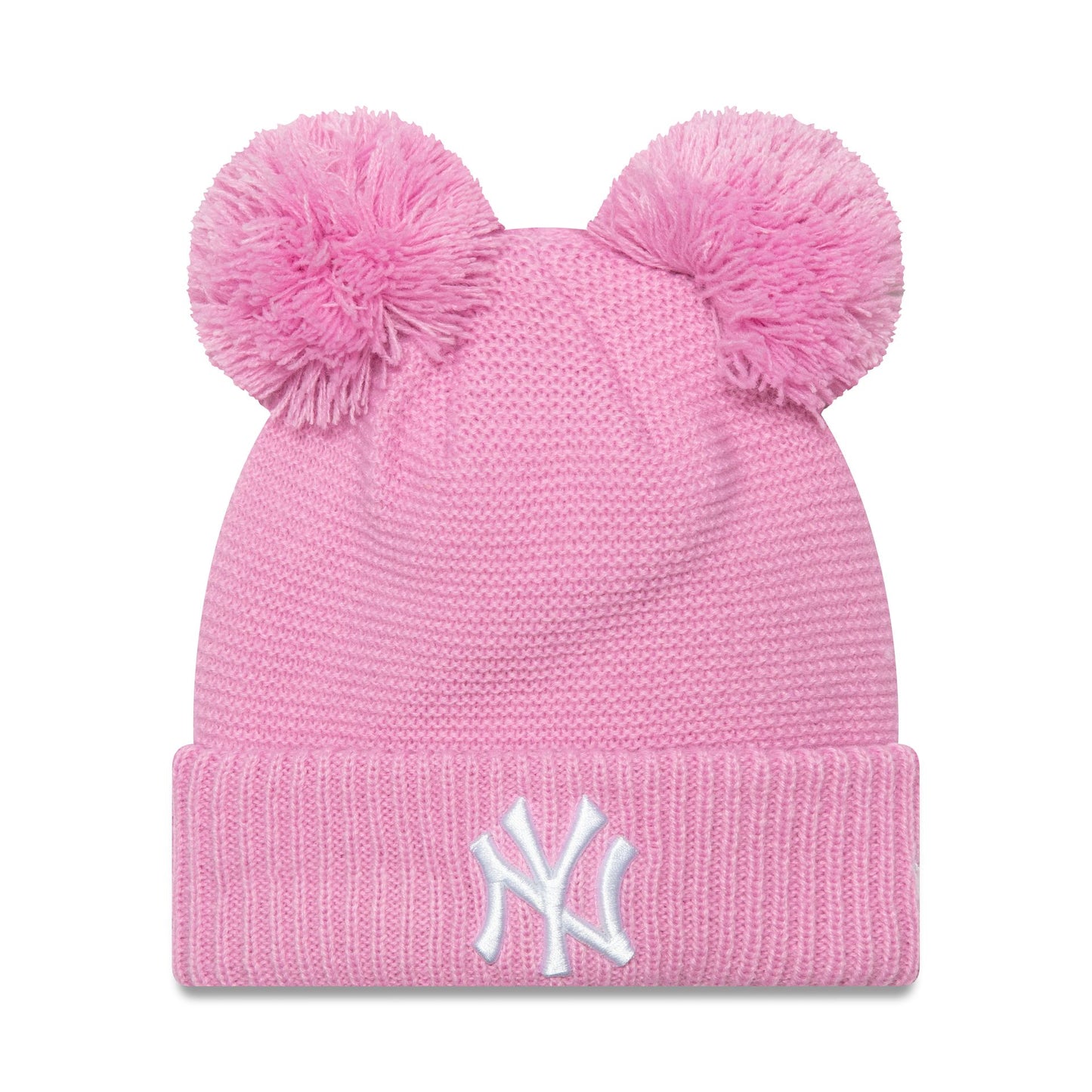 This is a New York Yankees Child Pastel Pink Double Bobble Knit Beanie Hat 1