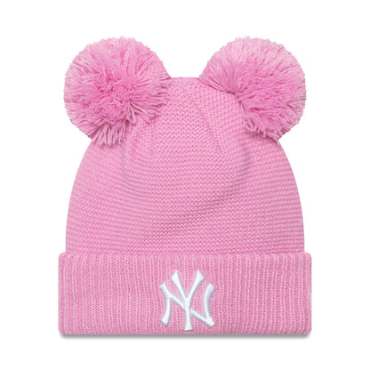 This is a New York Yankees Child Pastel Pink Double Bobble Knit Beanie Hat 1