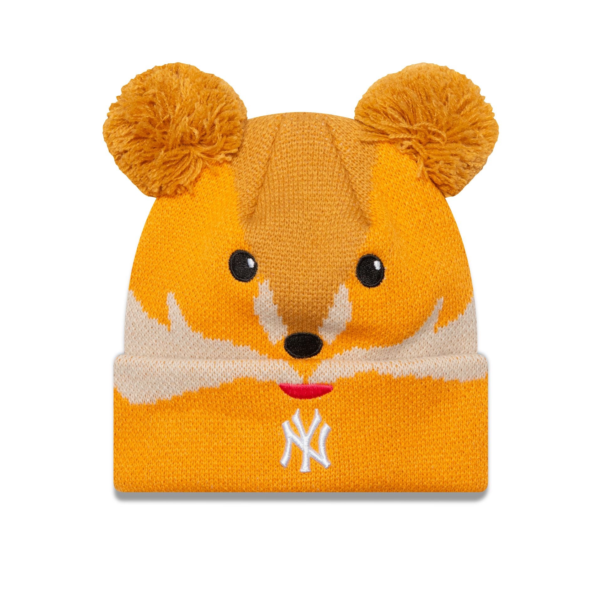 This is a New York Yankees Toddler Animal Fox Orange Bobble Knit Beanie Hat 1