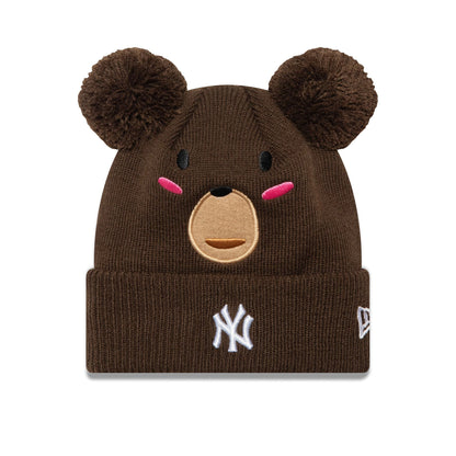 This is a New York Yankees Toddler Animal Bear Dark Brown Bobble Knit Beanie Hat 1